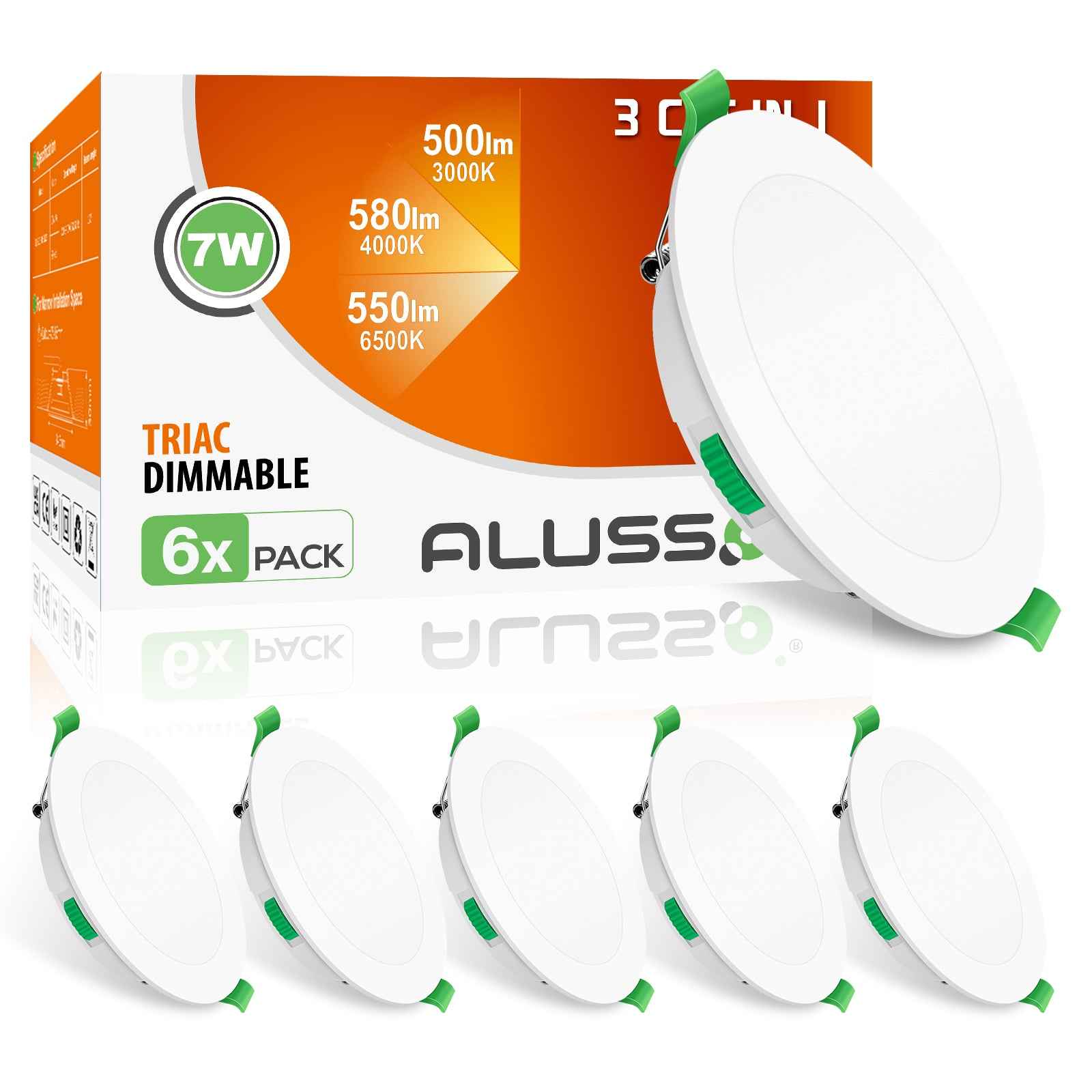 7W White Ultra Slim LED Downlight CCT Dimmable IP44, Cutout 90-100mm 6 Pack - ALUSSO LIGHTING
