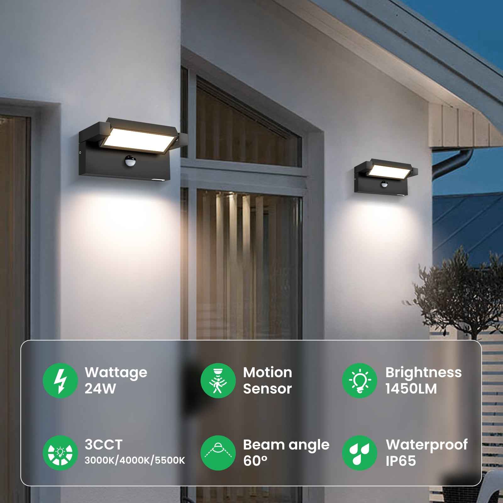 ALUSSO 24W 240° Flip Wall Light PIR Sensor 3CCT Black Outdoor IP65 Safety Light - ALUSSO LIGHTING