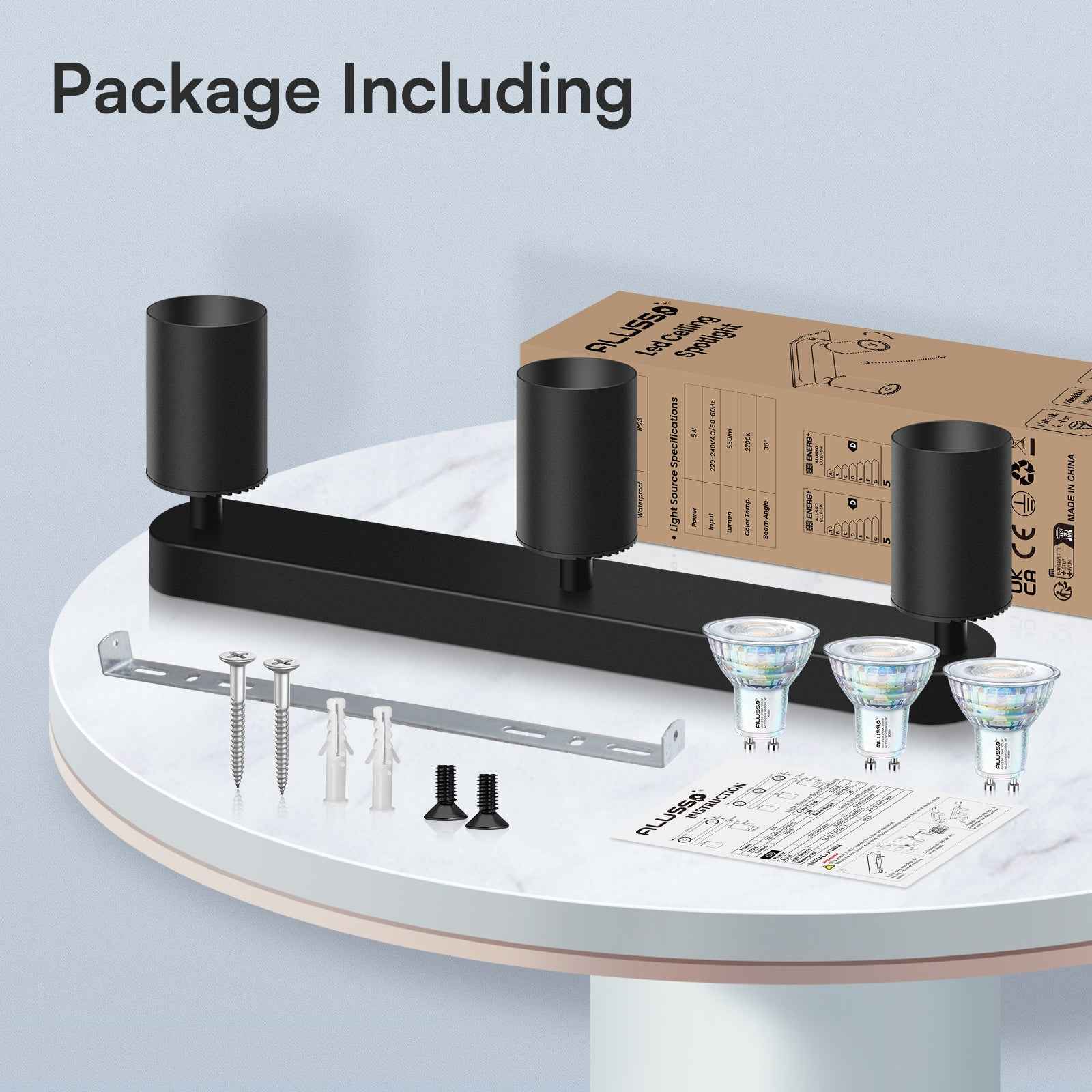 5W LED Spot Light 2-3 Heads Rotable GU10 2700K Swivelling Ceiling Track Fixture, Black - ALUSSO LIGHTING