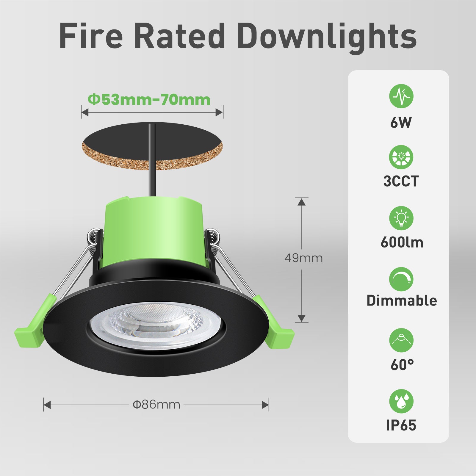LED-Deckeneinbauleuchte, brandschutzgeprüft, IP65, dimmbar, 6W