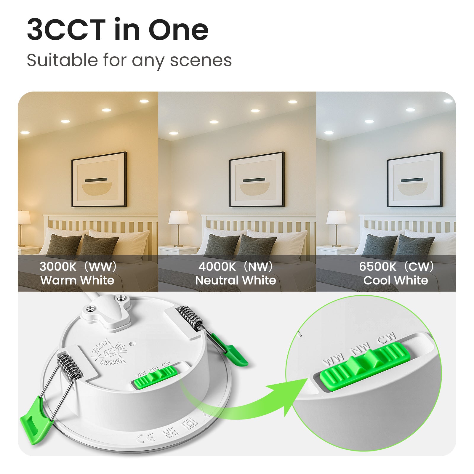 LED Night Recessed Spotlight 68mm 3WT 3CCT Dimmable Ceiling Light 6 Pack