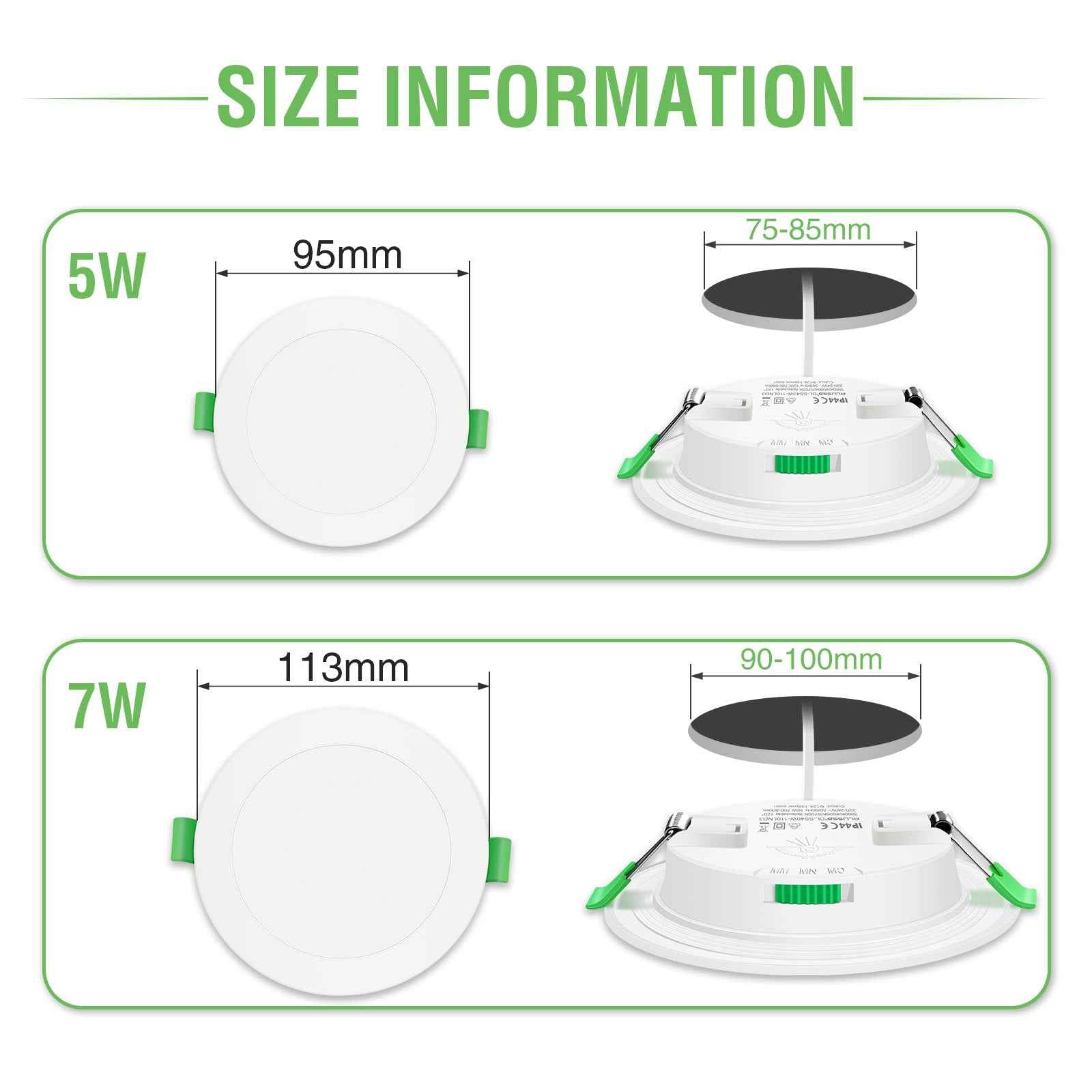 5W 7W IP65 Ultra Slim LED Downlight CCT Dimmable, Cutout 72-100mm, 6 Pack, White Frame - ALUSSO LIGHTING