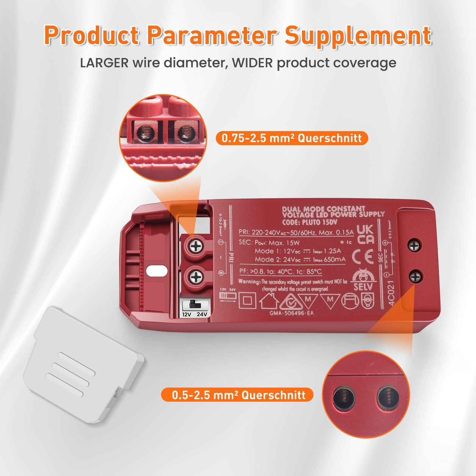 DC 12V/24V LED Driver Power Supply Transformer+extension cable+Junction box 15W - ALUSSO LIGHTING