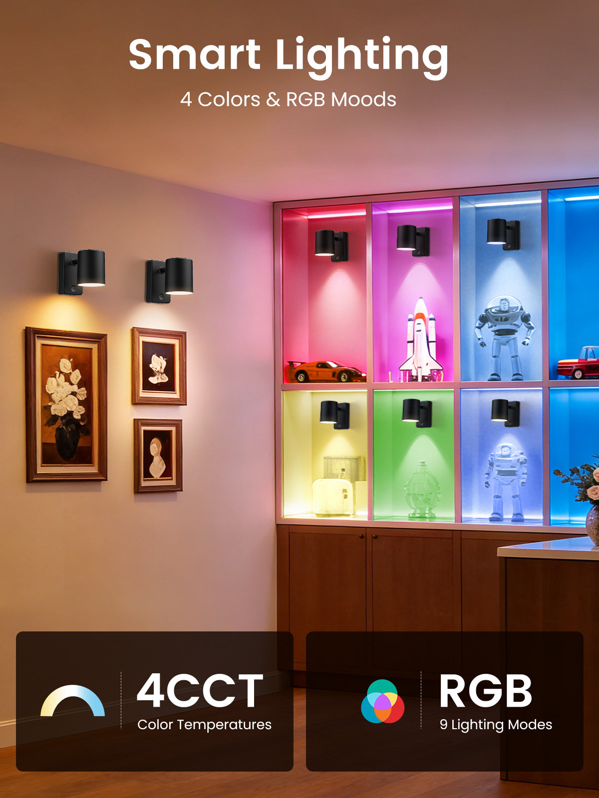 Dimmable LED wall lamp RGBCW wall light Touch reading lamp Night light USB rechargeable