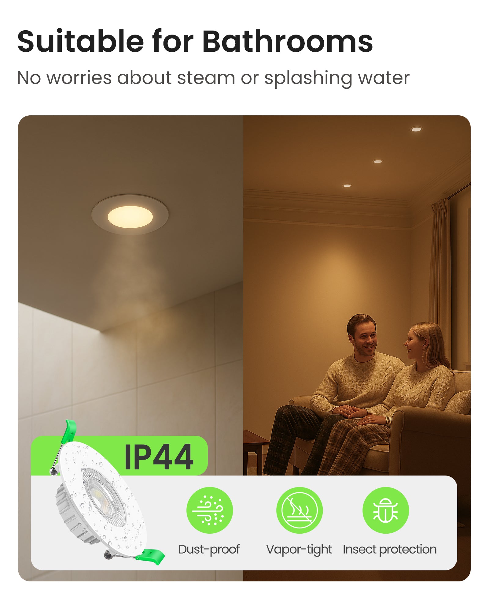 6W ∅68-75mm White Recessed Led Ceiling Lights Flach 60°/120° Variable Beam Angle, Tri-Color, Dimmable, IP44, 6 PACK