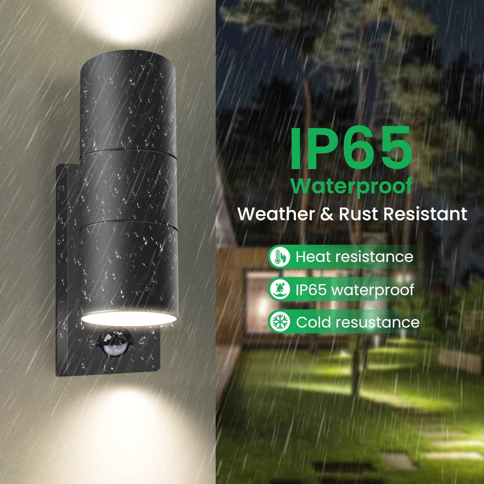 Up Down Wall Light with PIR Motion Sensor Stainless Steel IP65, 3000K/4000K/6000K, Black - ALUSSO LIGHTING