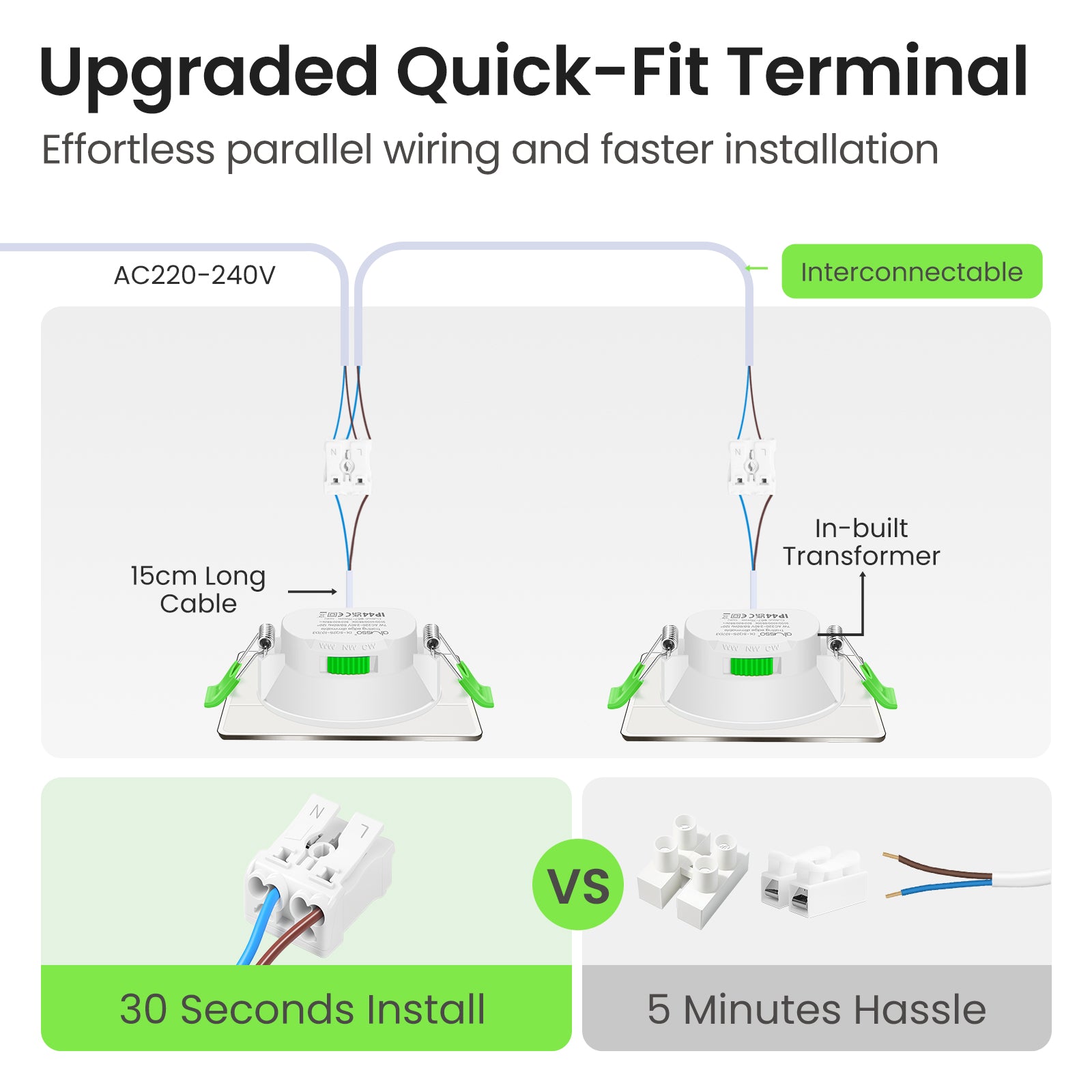 Nickel LED Recessed Ceiling Lights Square IP44 7W 67-75mm, 6 Pack
