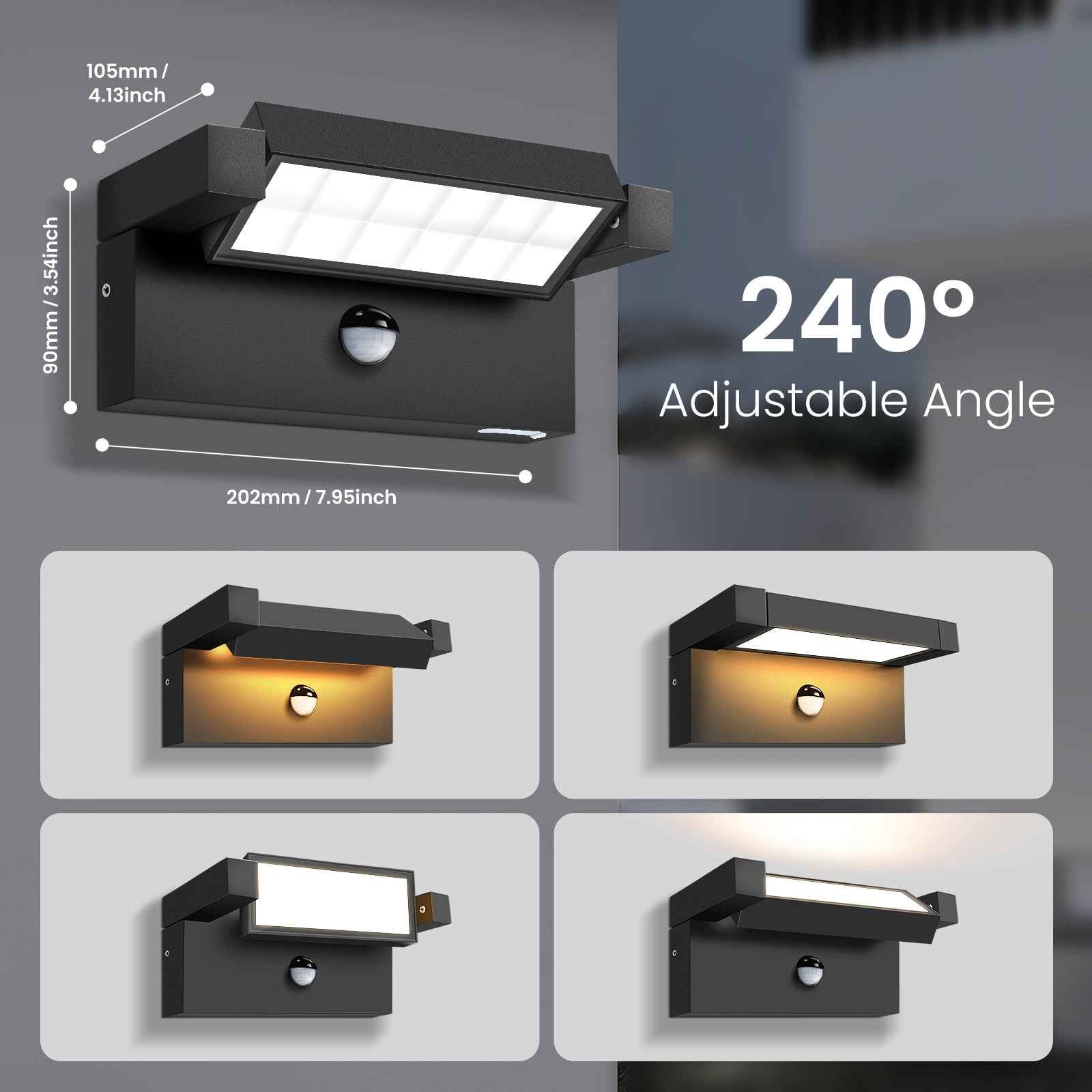 ALUSSO 24W 240° Flip Wall Light PIR Sensor 3CCT Black Outdoor IP65 Safety Light - ALUSSO LIGHTING