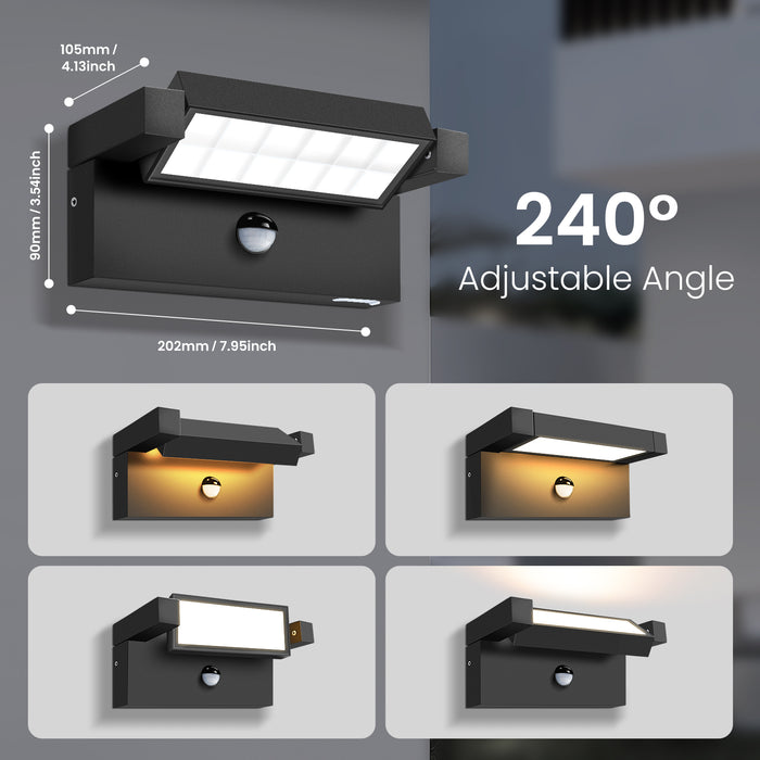 ALUSSO 24W 240° Flip Wall Light PIR Sensor 3CCT Black Outdoor IP65 Safety Light