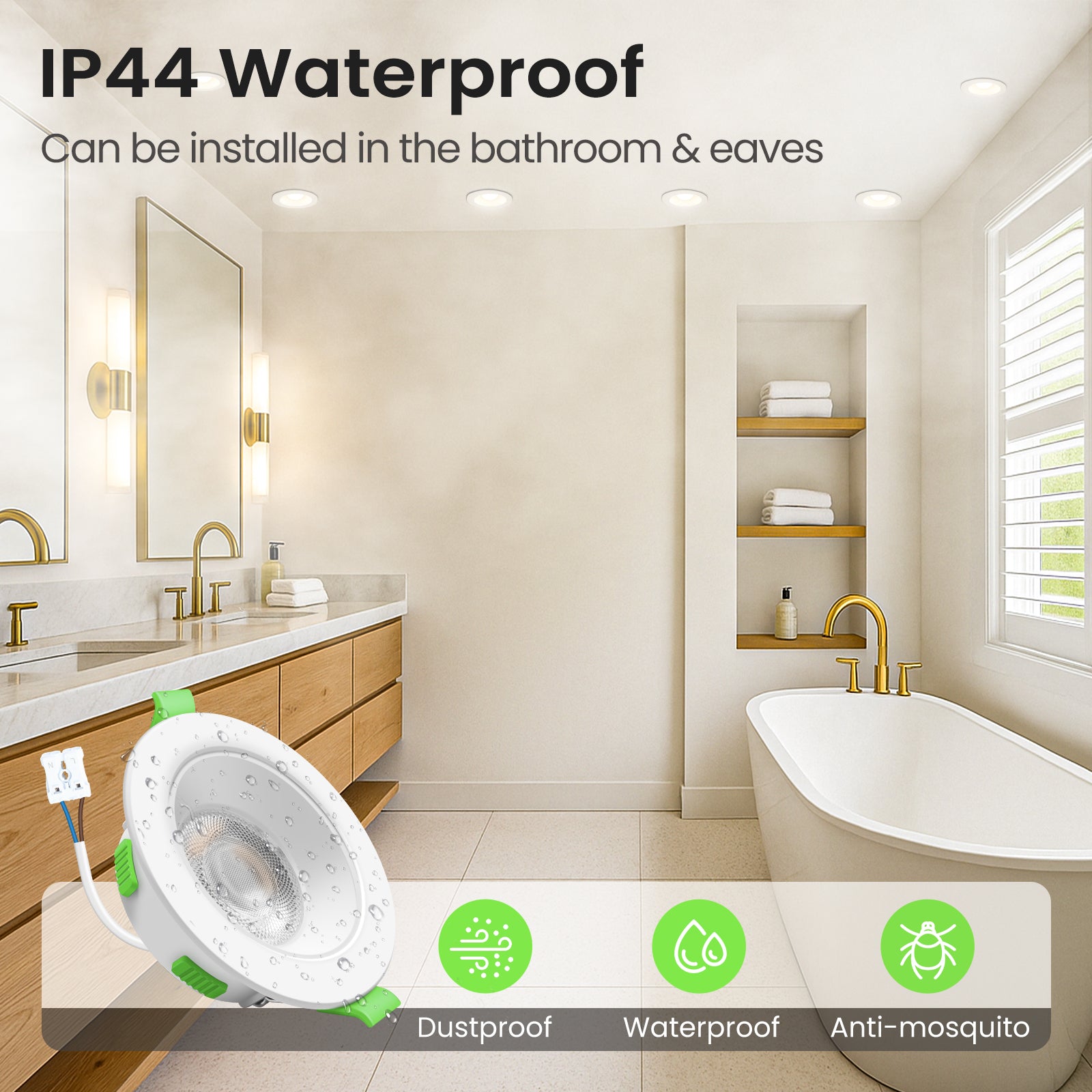 4W/6W/8W Changeable LED Downlight Dimmable Tri-colour IP44 Ultra Slim Recessed Ceiling Lights, 65-80mm Cutout, 10 Pack