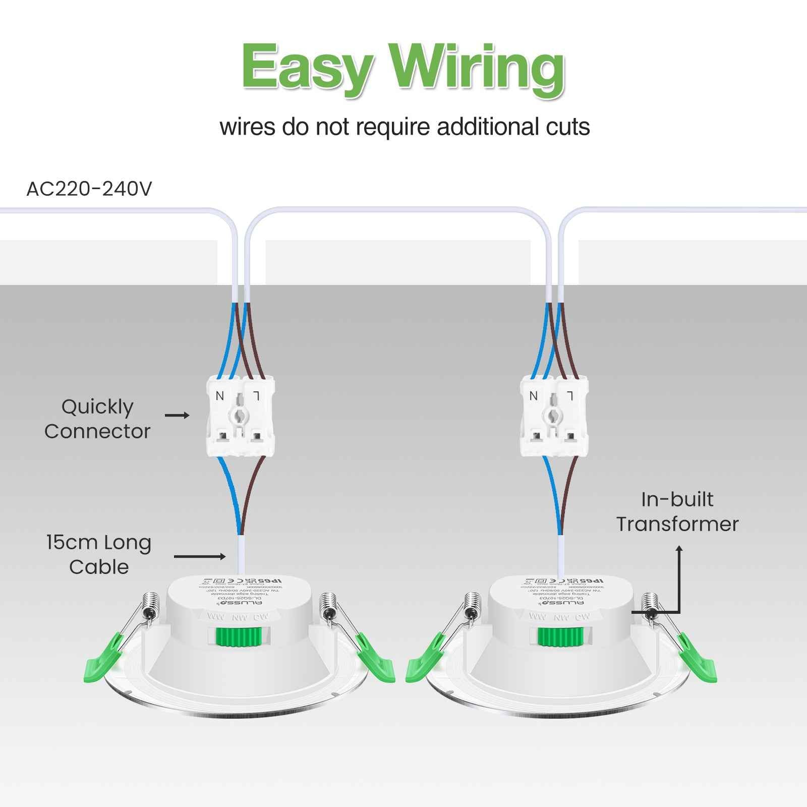 10pcs Nickel Recessed LED Ceiling Lights 5.5W Dimmbale 67-75mm Cutout IP65 Waterproof - ALUSSO LIGHTING