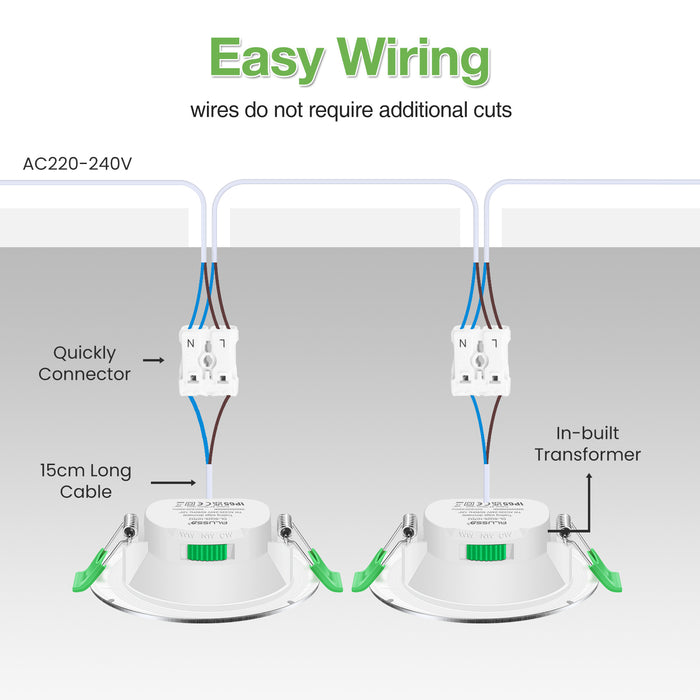 10pcs Nickel Recessed LED Ceiling Lights 5.5W Dimmbale 67-75mm Cutout IP65 Waterproof