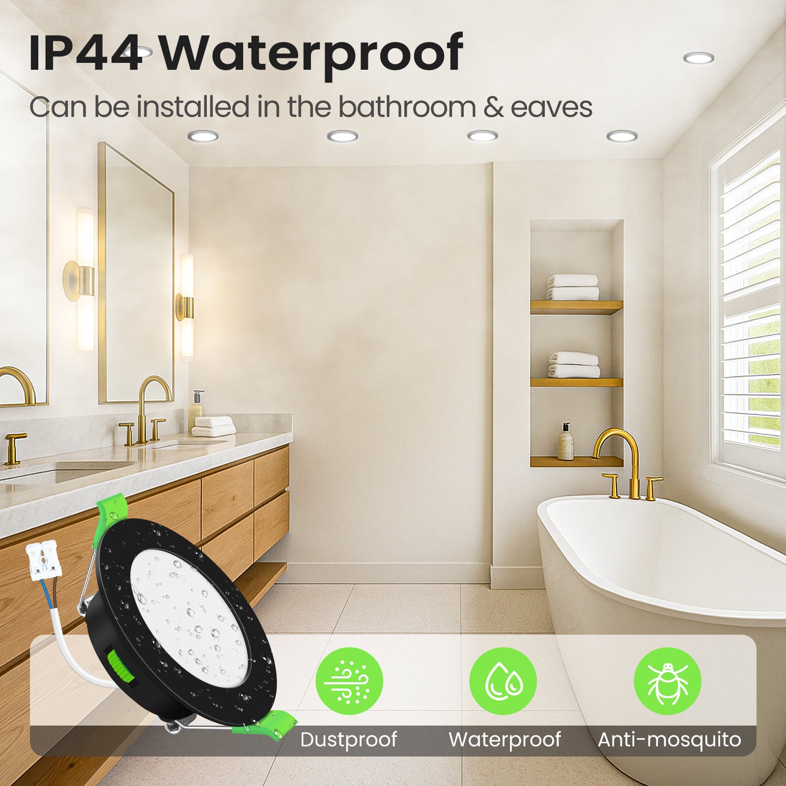 5W Black Ultra Slim LED Downlight CCT Dimmable IP44 Cutout 72-85mm 6 Pack