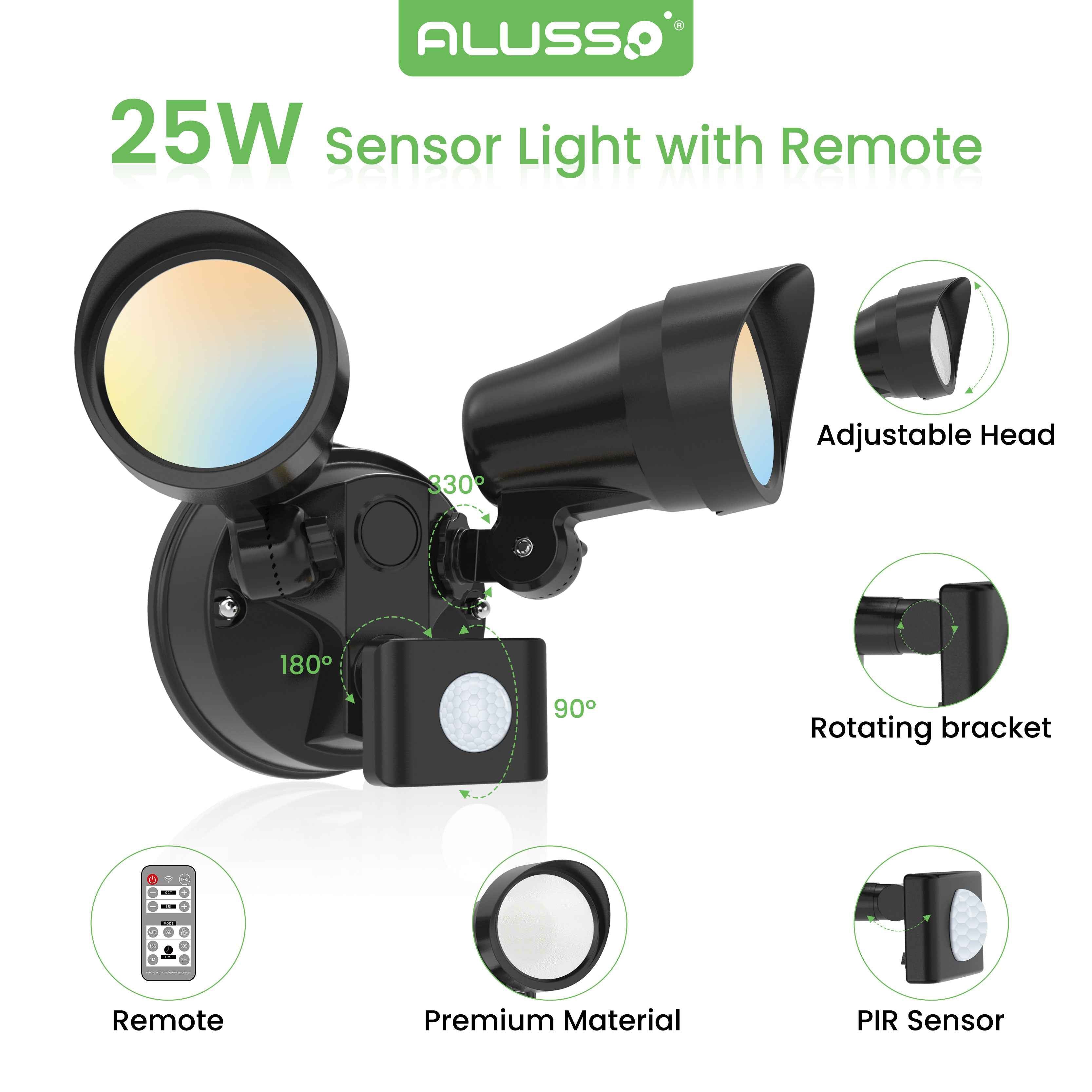 25W LED Security Light Remote Wall Light with PIR Sensor Outdoor Garden Lamp IP65 1 Pak - ALUSSO LIGHTING