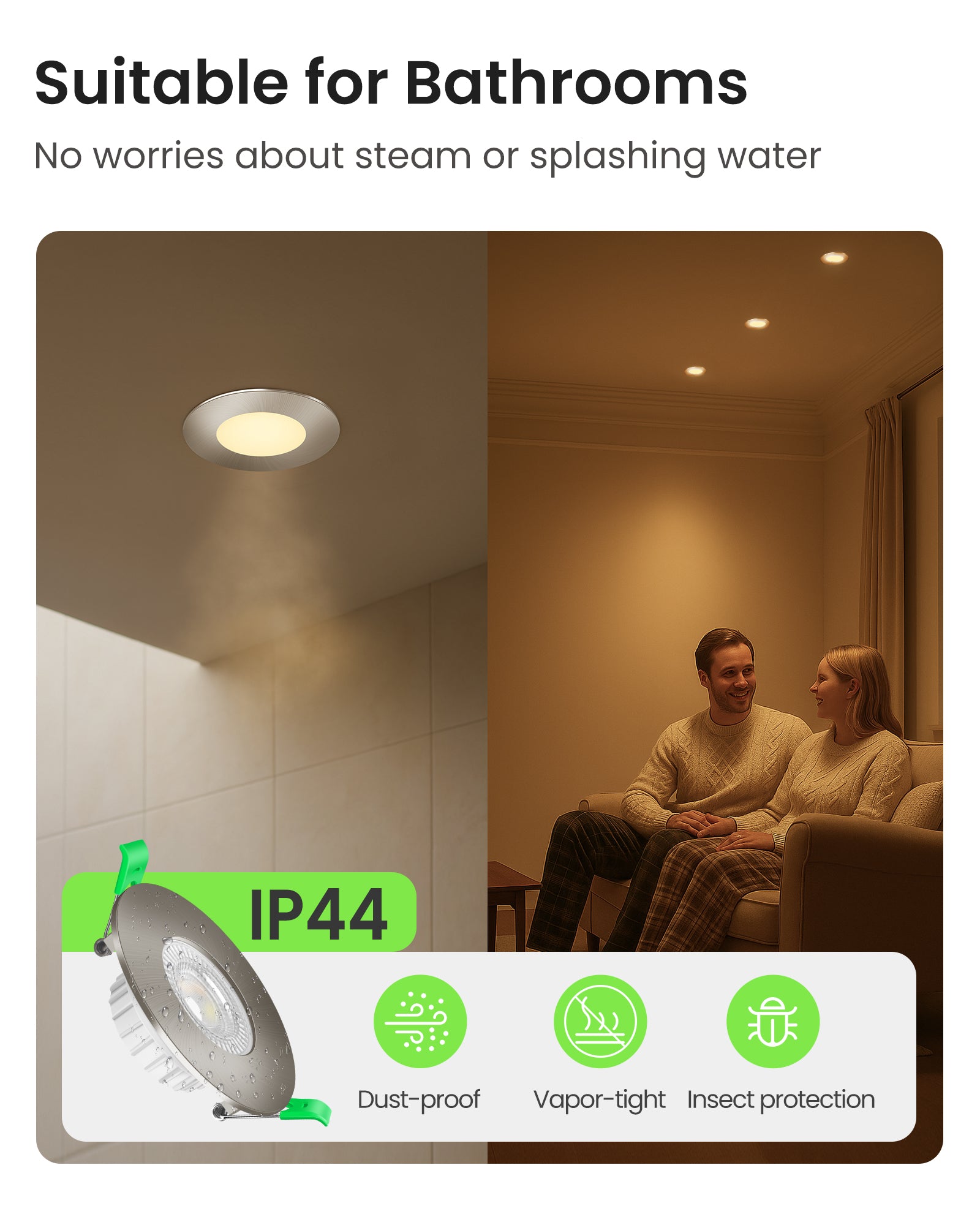 6W ∅68-75mm Nickel Recessed Led Ceiling Lights Flach 60°/120° Variable Beam Angle, Tri-Color, Dimmable, IP44, 6 PACK