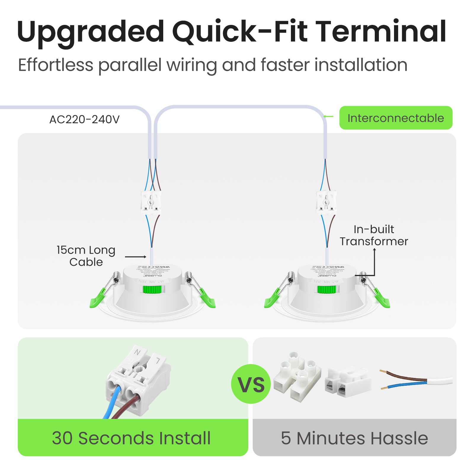 LED Recessed Ceiling Light 7W IP65 Tri-color Dimmable, 67-75mm Cutout Spotlights, 6 Pack