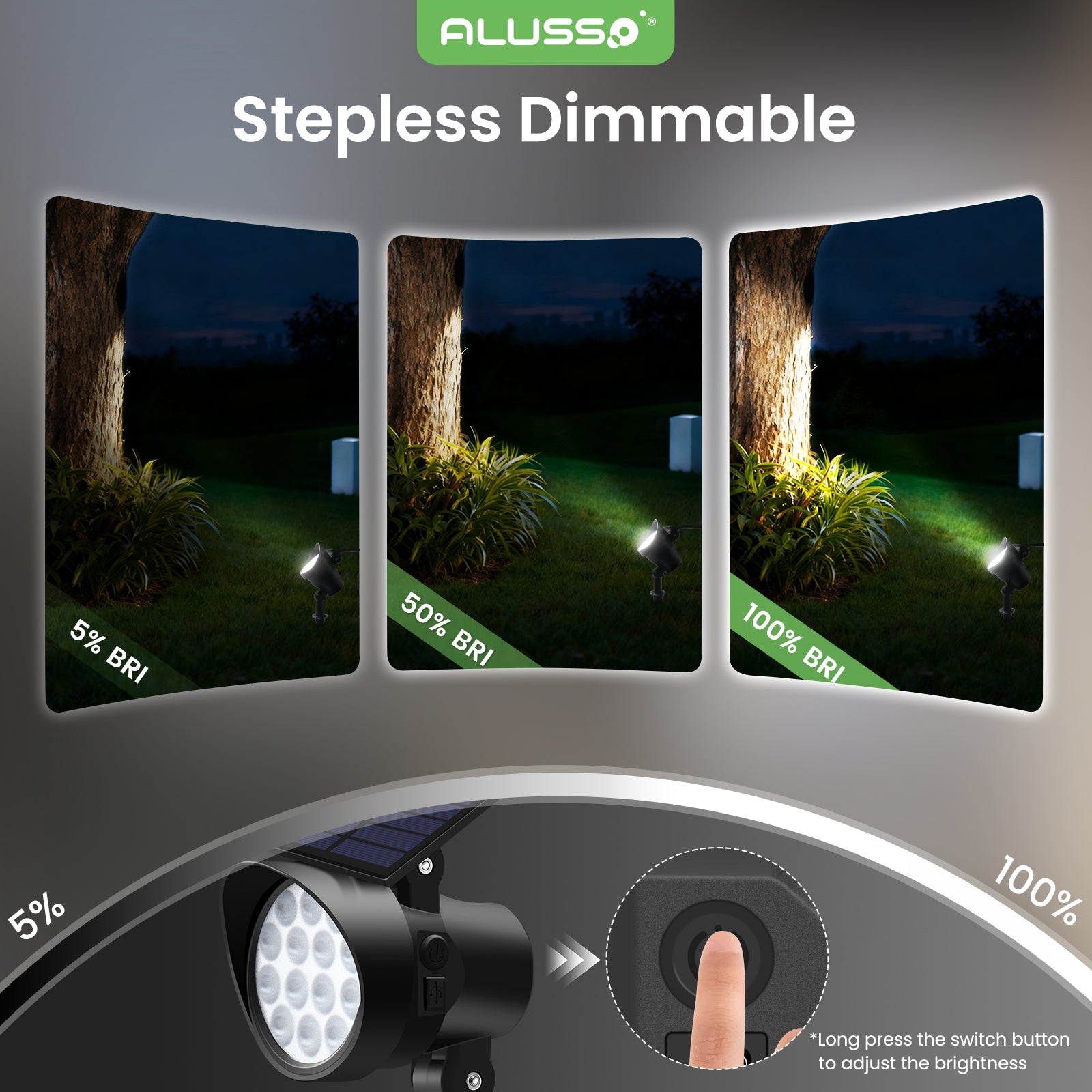 ALUSSO RGB Solar Spotlights Outdoor Motion Sensor, 3CCT Dimmable, IP65 Waterproof Landscape Lighting for Outside Yard Pathway Garden, 4 Pack