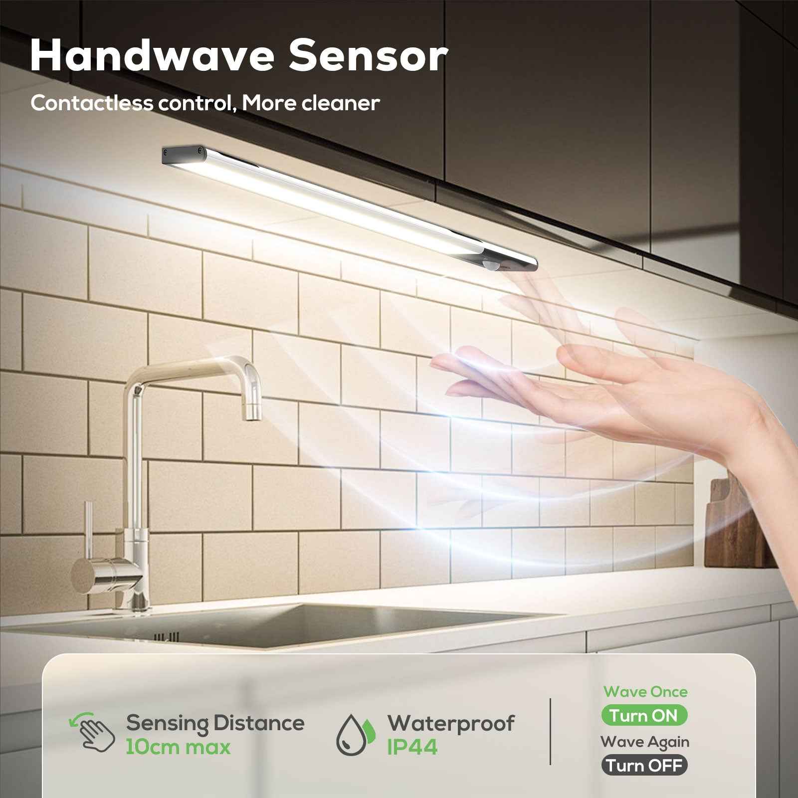 Wireless LED PIR Motion Sensor Cabinet Light, USB Rechargeable, 3 Modes, Dimmable, 3000K-4000K-6500K - ALUSSO LIGHTING