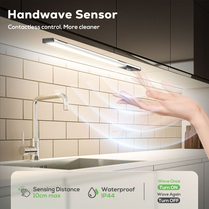 Wireless LED PIR Motion Sensor Cabinet Light, USB Rechargeable, 3 Modes, Dimmable, 3000K-4000K-6500K