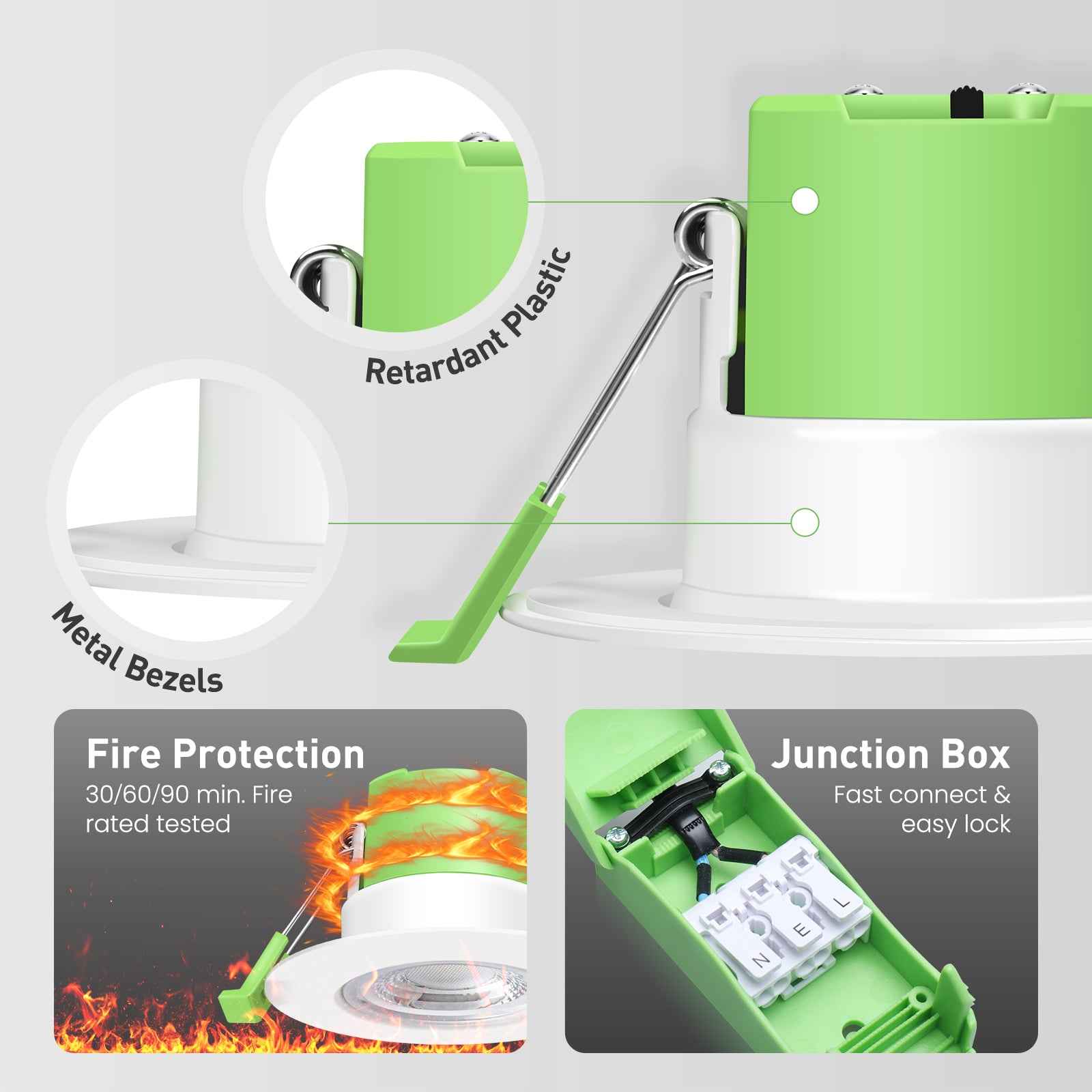 Recessed LED Ceiling Light Fire Rated Spotlight IP65 Dimmable Downlights 6W - ALUSSO LIGHTING