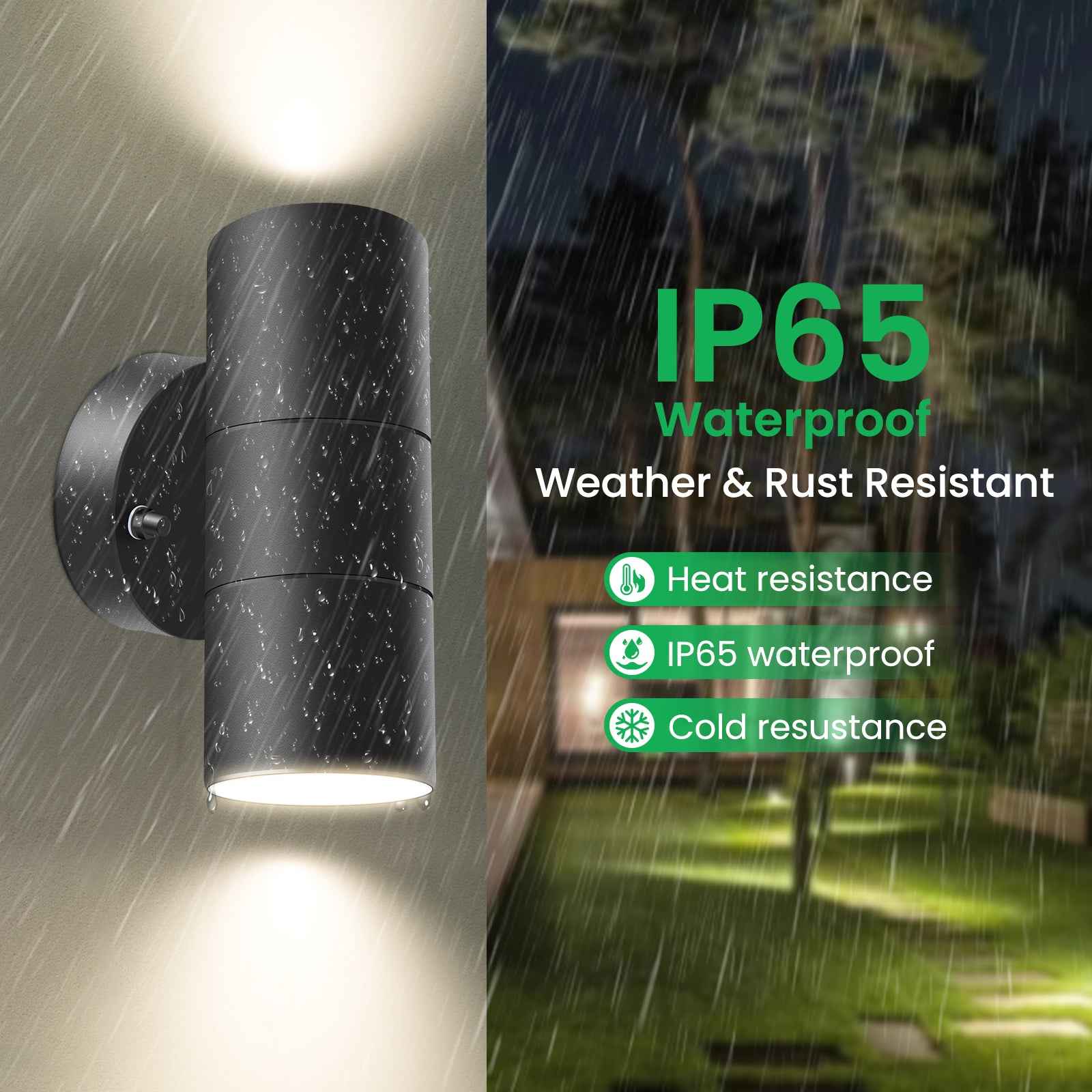 8W 750LM Outdoor Stainless Steel Up Down Wall Light IP65, 3000K/4000K/6000K, Black - ALUSSO LIGHTING