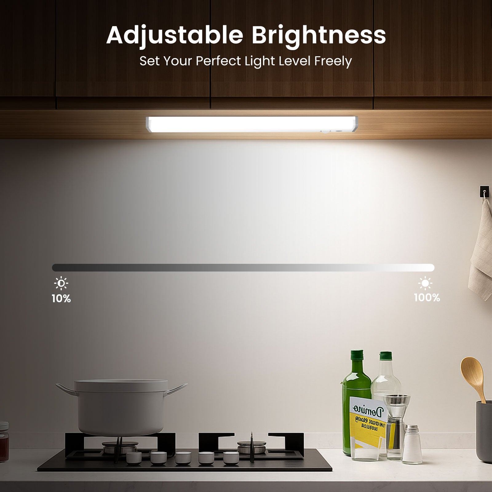 ALUSSO LED Under Cabinet Lights with Motion Sensor, Brightness and Color Temperature Control (3000K/4000K/6500K), 30cm USB Rechargeable Night Light for Stairs, Bedroom, 2 Pack