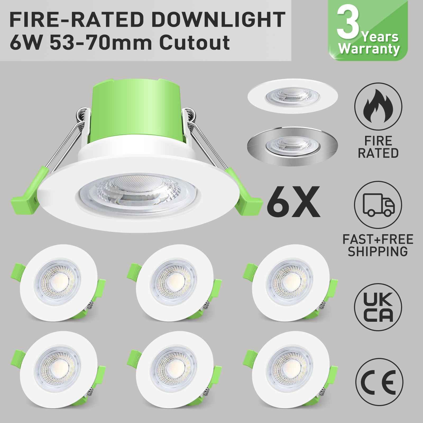 Recessed LED Ceiling Light Fire Rated Spotlight IP65 Dimmable Downlights 6W - ALUSSO LIGHTING