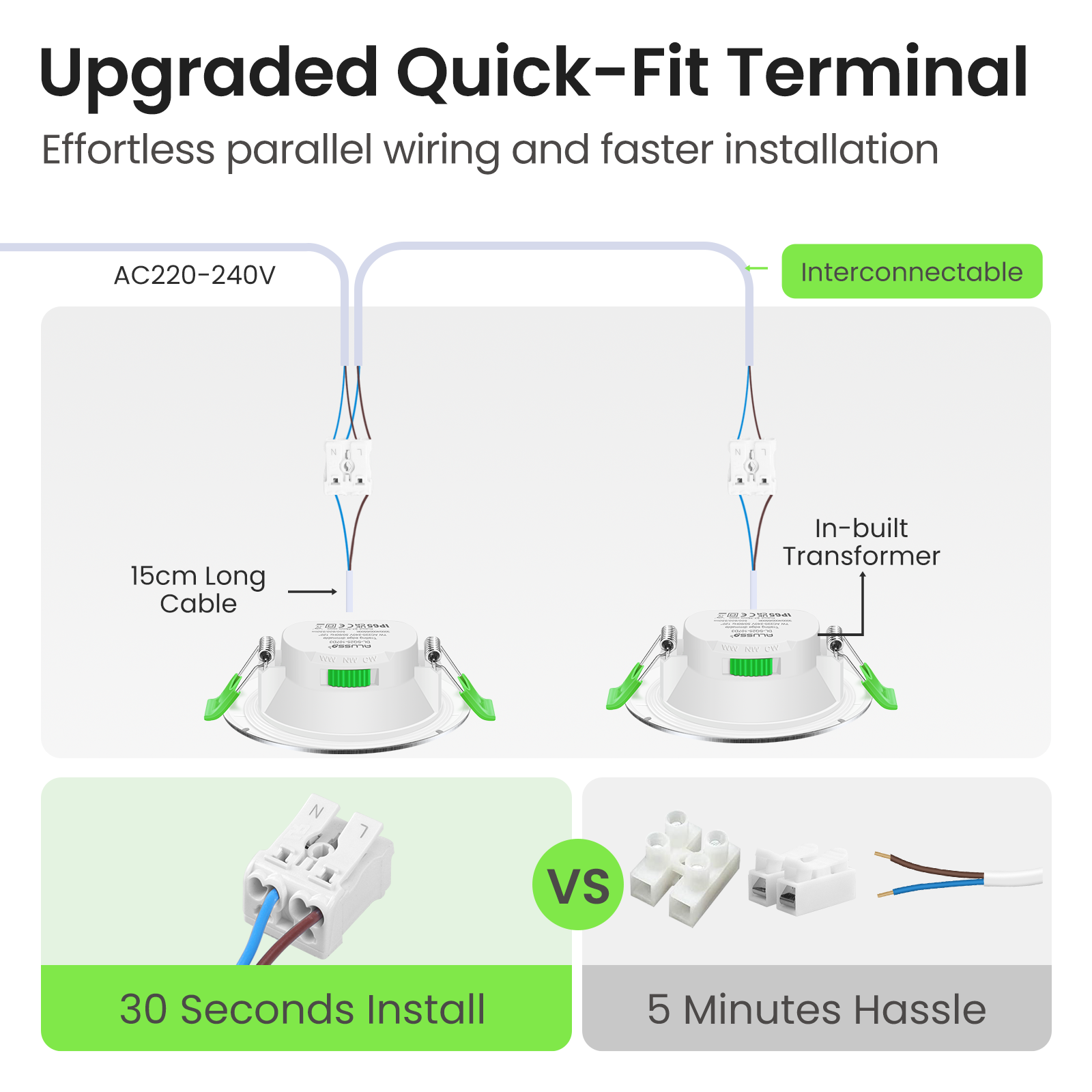 Nickel LED Recessed Lighting 7W IP65 CCT Dimmable, 67-75mm Cutout Spotlights, 6 Pack