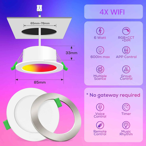 Smart RGB LED Downlights - WIFI & Bluetooth 6W, 4 Pack, IP54