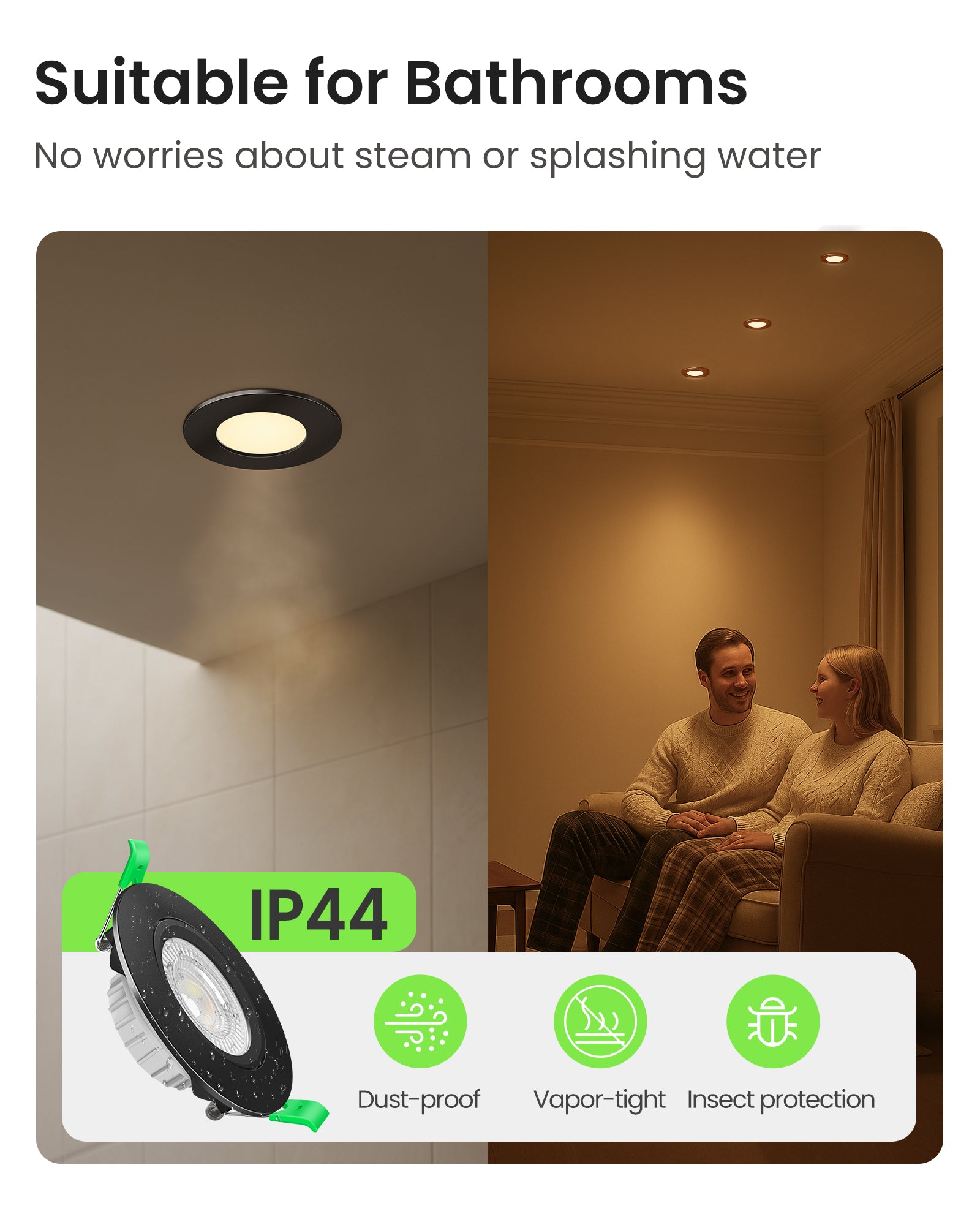 6W ∅68-75mm Black Recessed Led Ceiling Lights Flach 60°/120° Variable Beam Angle, Tri-Color, Dimmable, IP44, 6 PACK