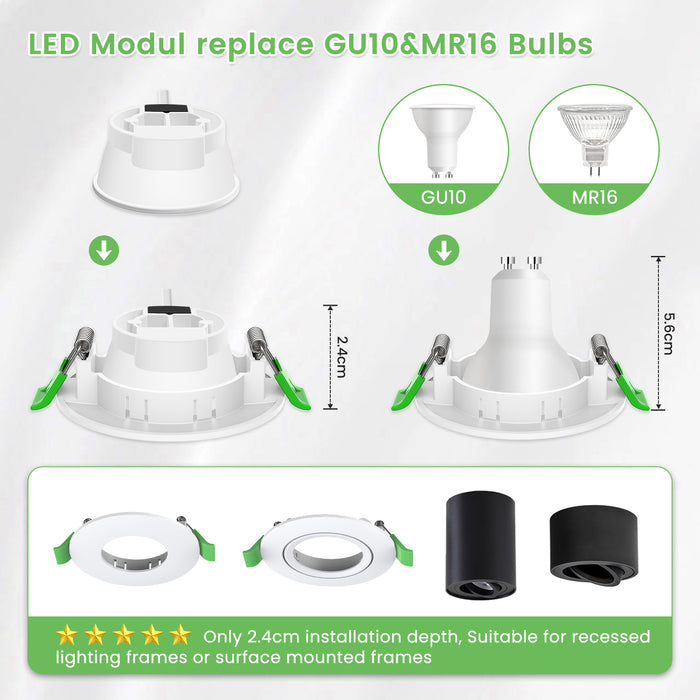 LED Module Flat Bulb GU10 230V MR16  3000K for Recessed Spotlight Lamp Set 6PACK