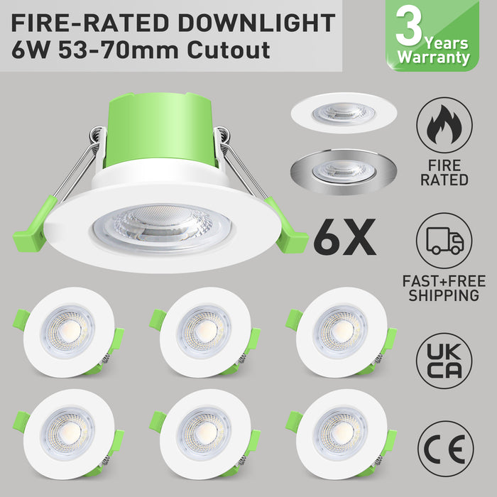 Recessed LED Ceiling Light Fire Rated Spotlight IP65 Dimmable Downlights 6W
