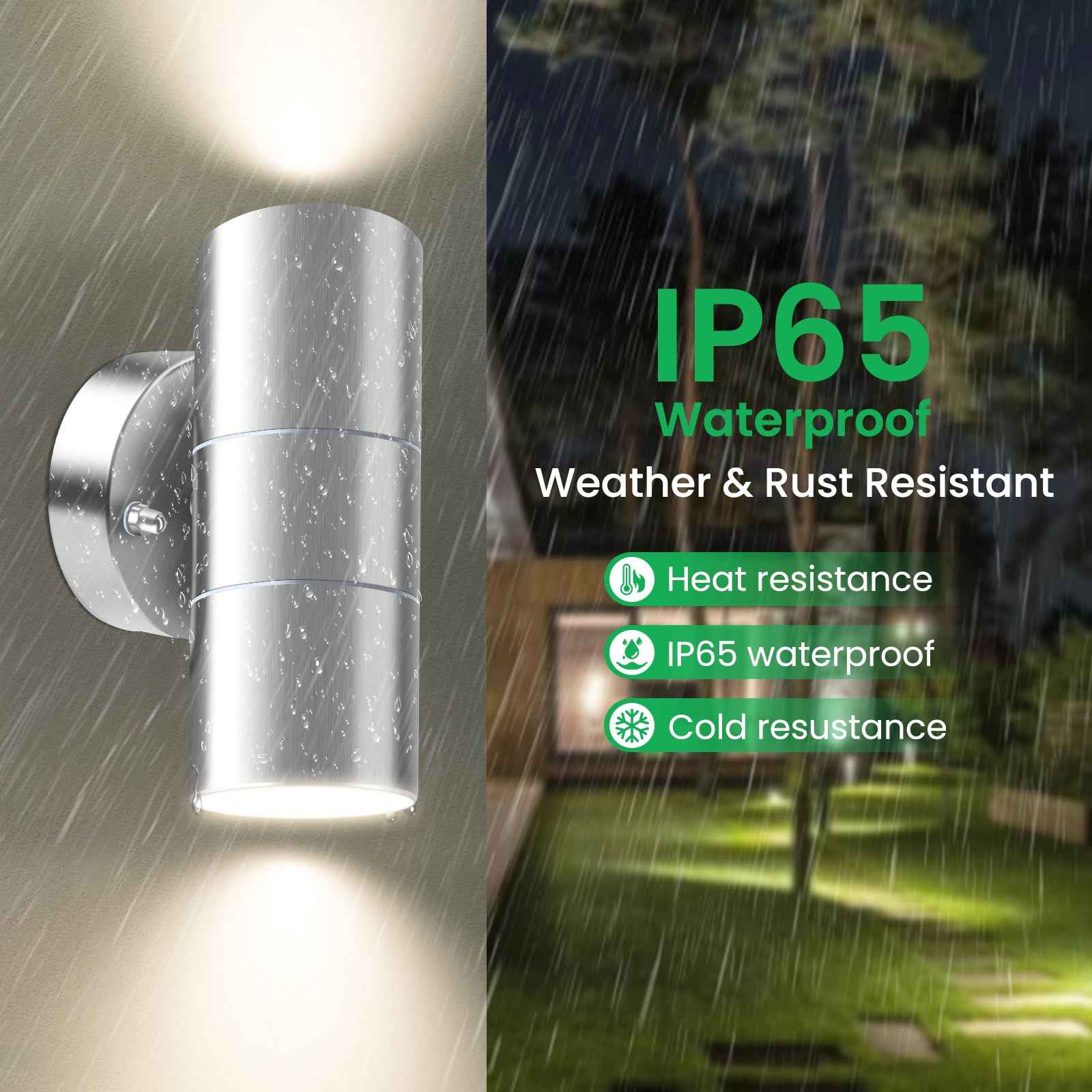 8W 750LM Outdoor Stainless Steel Up Down Wall Light IP65, 3000K/4000K/6000K, Silver - ALUSSO LIGHTING