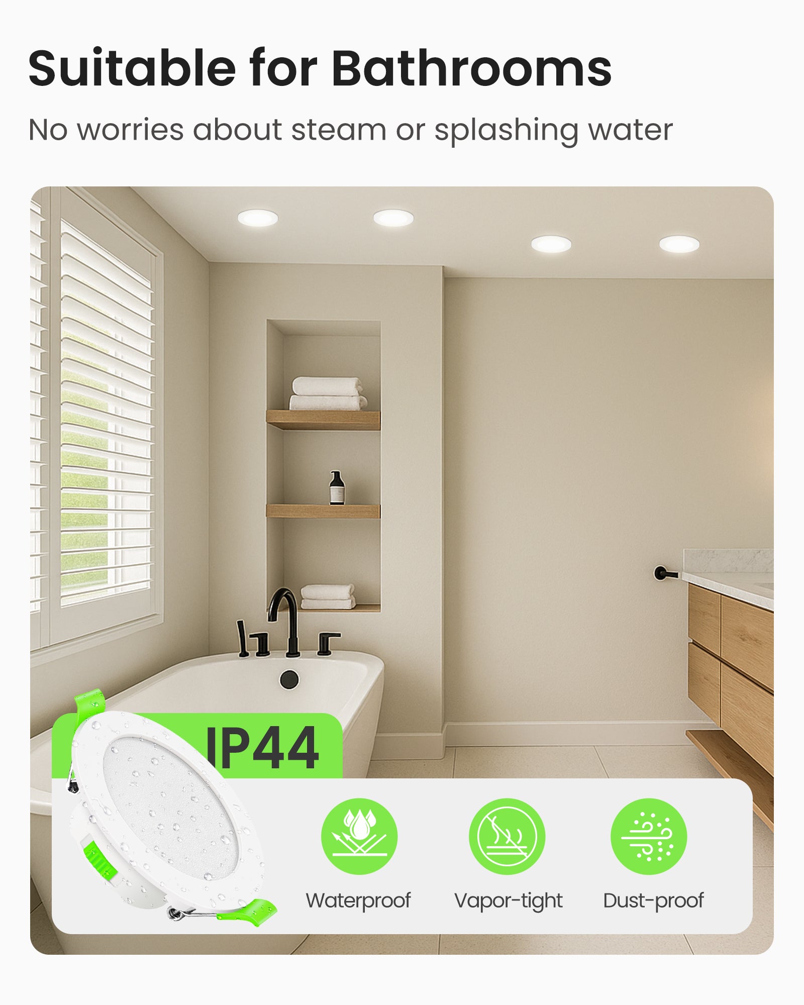7W Standard Selection LED Recessed Downlight 67-75mm Cutout 3CCT Dimmable IP44/IP65, Night Light Version, 4/6/8W Wattage Turnable Version, White/Black/Nickel Frame, 6/10 Pack