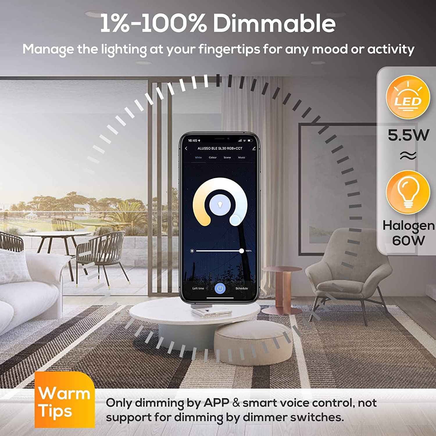 WiFi 5.5W Smart C37 E14 LED Bulbs, 180° Beam Angle, RGB CCT Dimmable, 4 Pack, Alexa Google Home App Control - ALUSSO LIGHTING