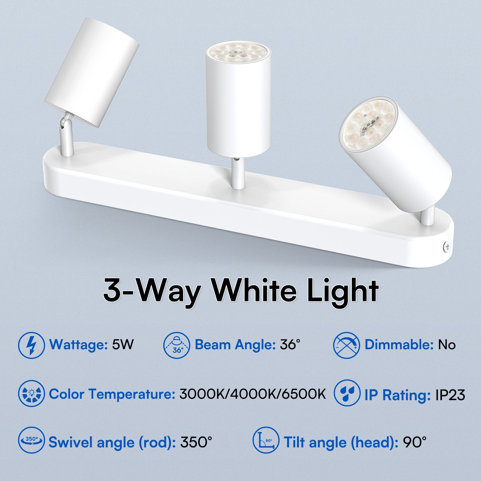 5W LED Spot Light 2-3 Heads Rotable GU10 2700K/3000K-4000K-6500K Swivelling Ceiling Track Fixture, Black