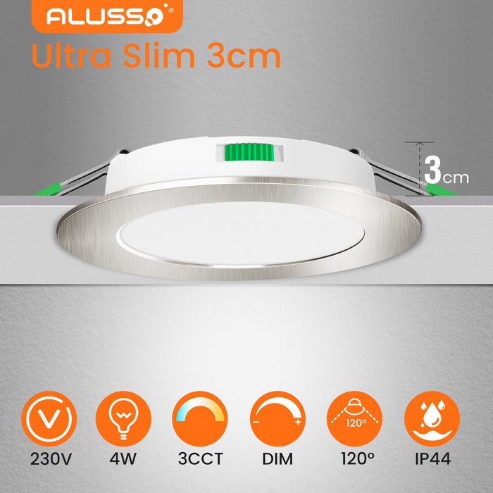 6 Pack 4W 55-68mm Cutout Nickel Ultra Slim LED Downlight 3CCT Dimmable IP44