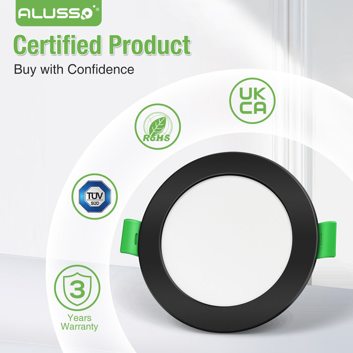 5W Black Ultra Slim LED Downlight CCT Dimmable IP44 Cutout 72-85mm 6 Pack