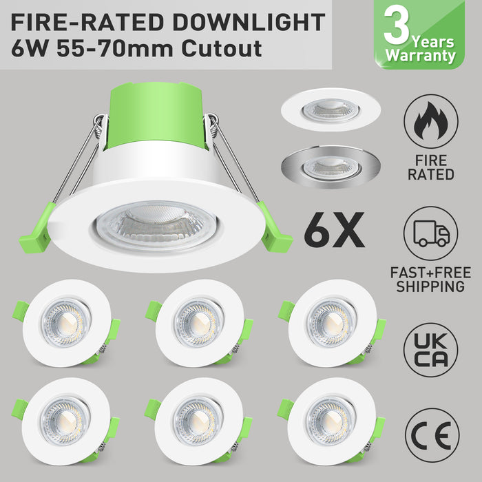 Recessed LED Ceiling Light Fire Rated Spotlight IP65 Dimmable Downlights 6W