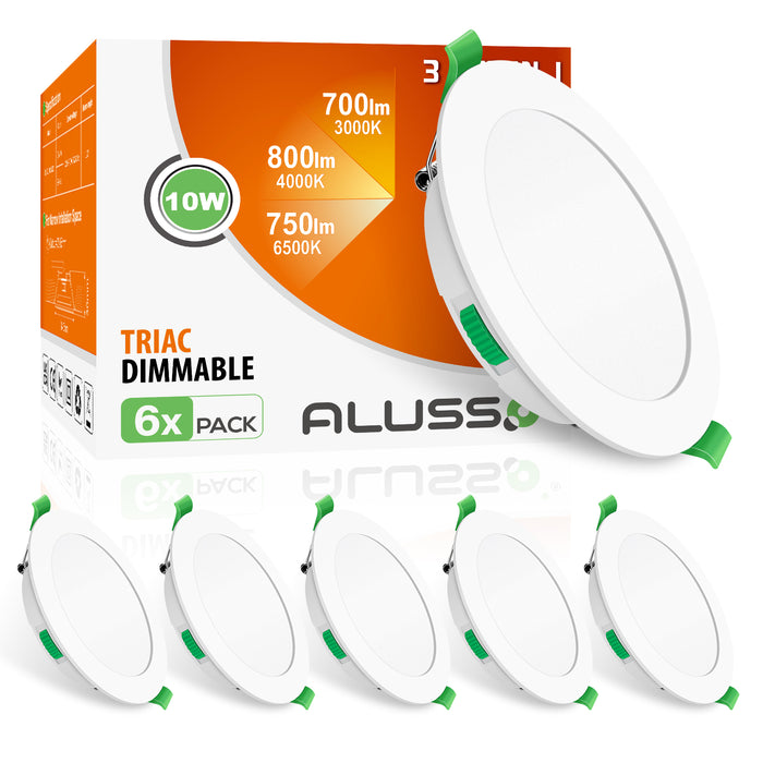 10W Ultra Slim LED Downlight CCT Dimmable IP44,Cutout 120-135mm 6 Pack