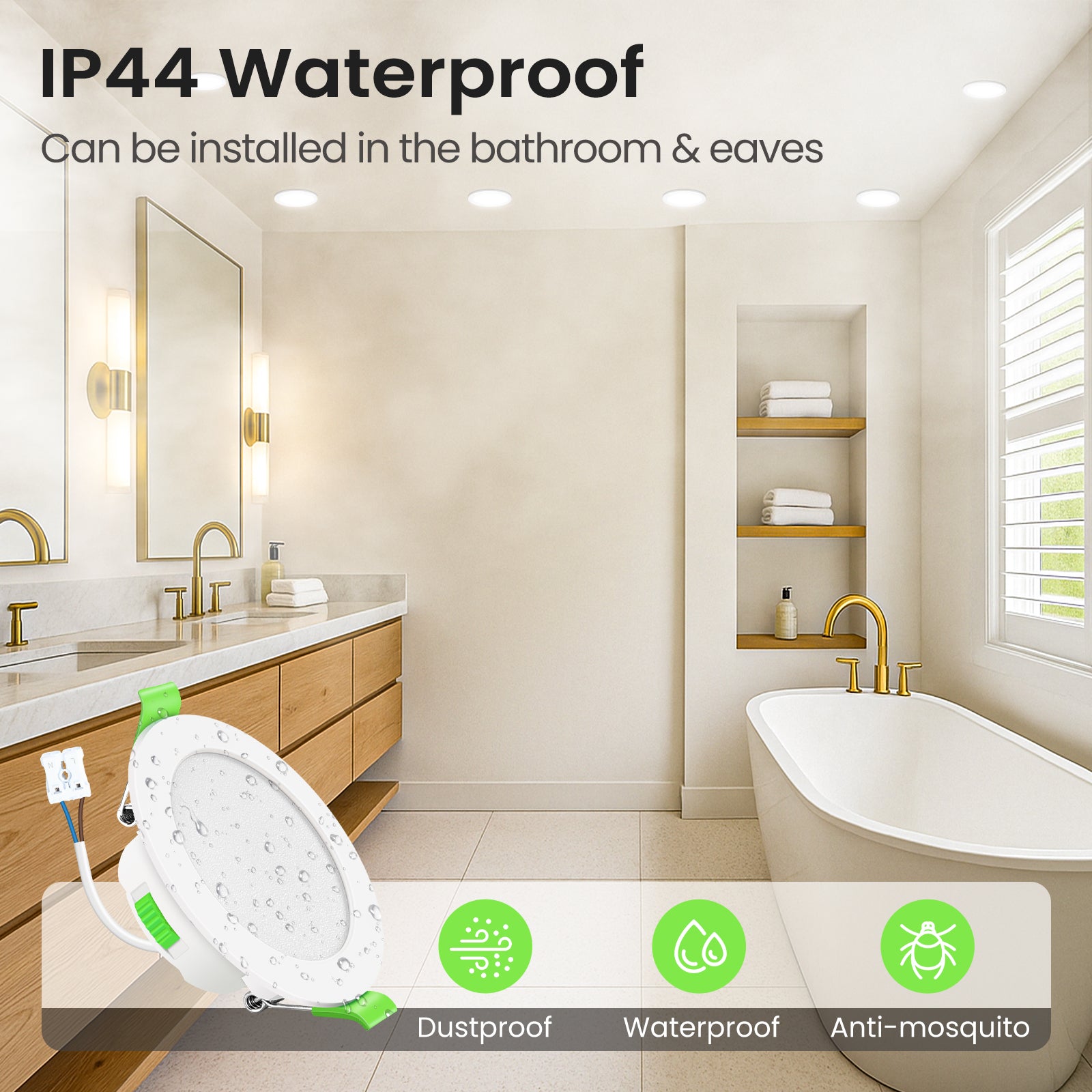 Led Downlight Dimmable 3CCT 7W IP44 Ultra Slim Recessed Ceiling Lights, 67-75mm Cutout, 6 Pack