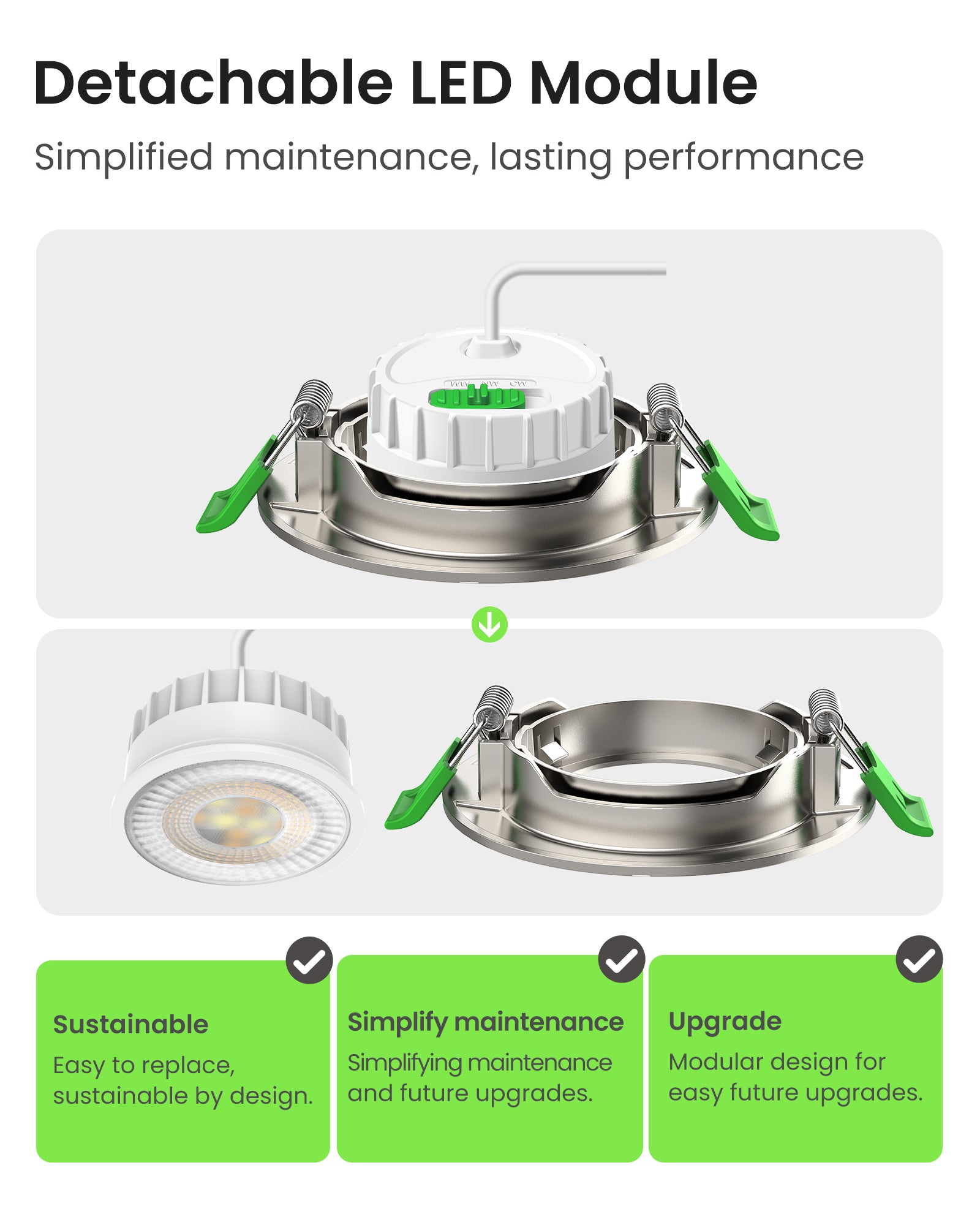 6W ∅75-78mm Swiveling Nickel Recessed Led Ceiling Lights Tilt Angle, Tri-Color, Dimmable, 60°/120° Variable Beam Angle, IP20, 6 PACK
