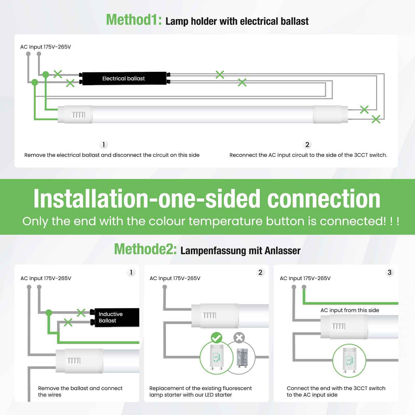 ALUSSO 3CCT LED Tube 120 cm, T8 2340LM 18 W LED Fluorescent Tube, G13 Tube Including Starter, 320° Beam Angle, Pack of 10 - ALUSSO LIGHTING