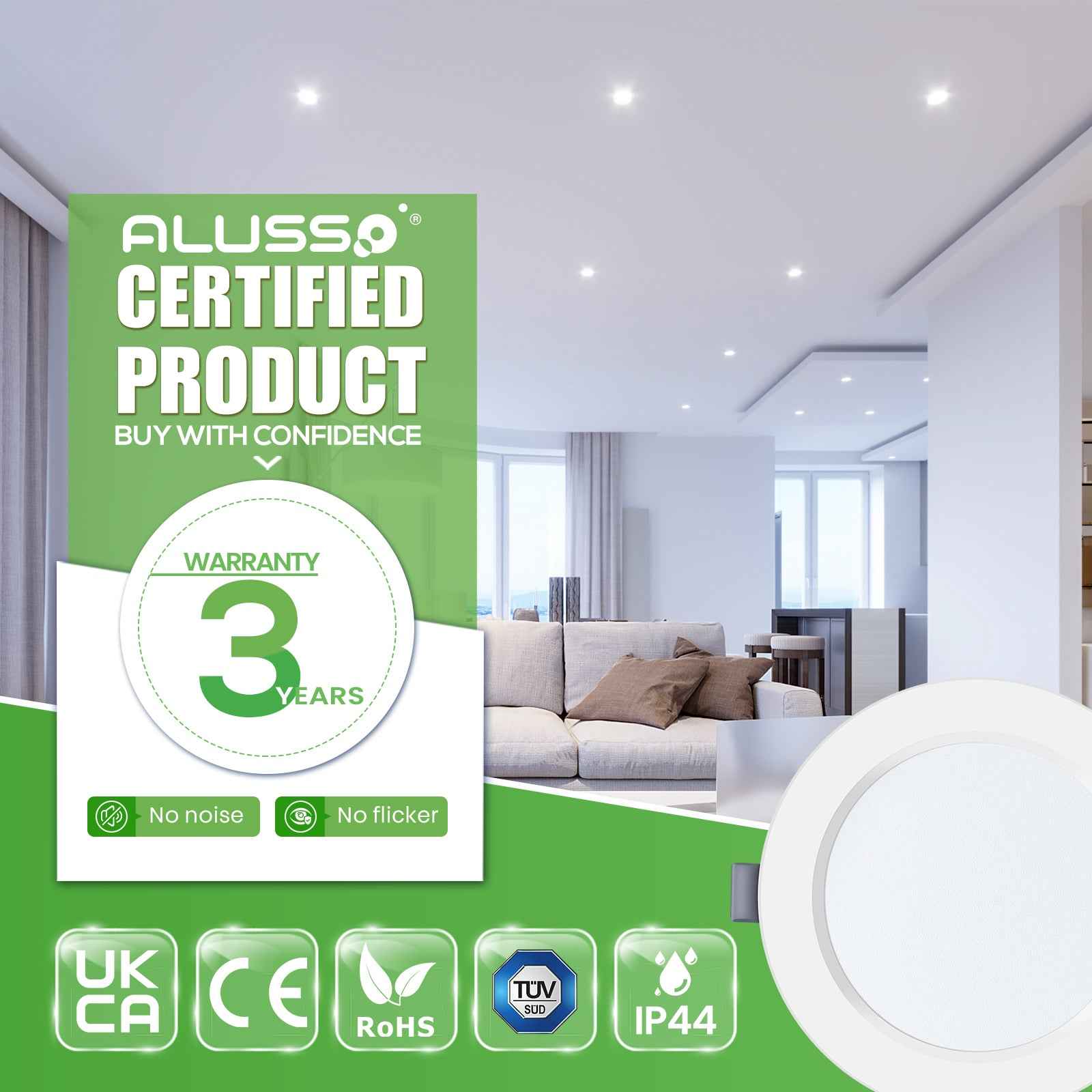 6W Ø95-100mm LED Recessed Ceiling Lights Utral Slim, Warm White 3000K, 6 PACK, IP44 - ALUSSO LIGHTING