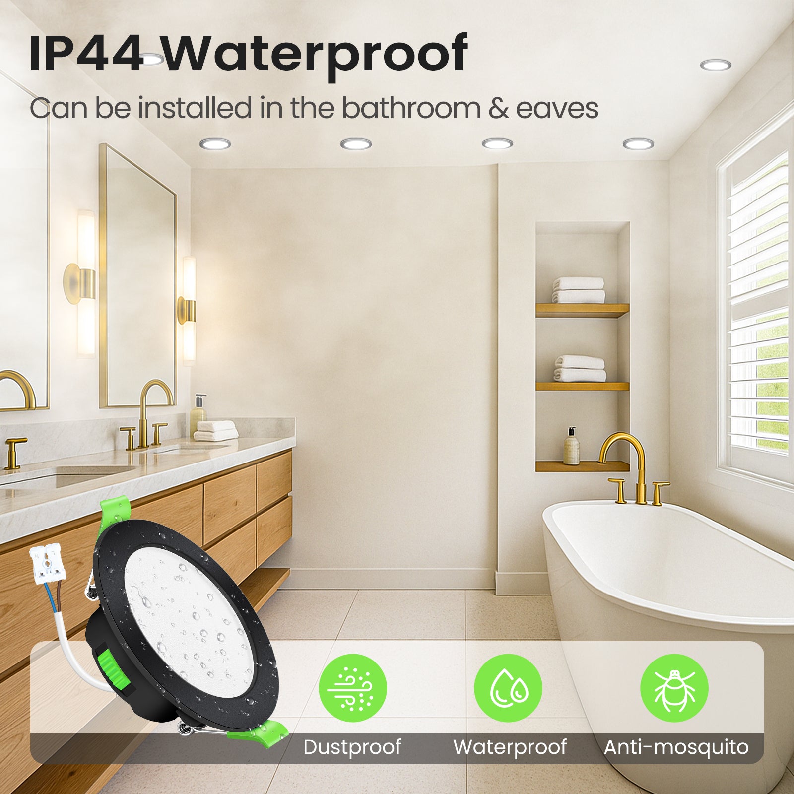 7W Black IP44 LED Downlight Cutout 67-75mm Dimmable CCT Ultra Slim, 6 Pack