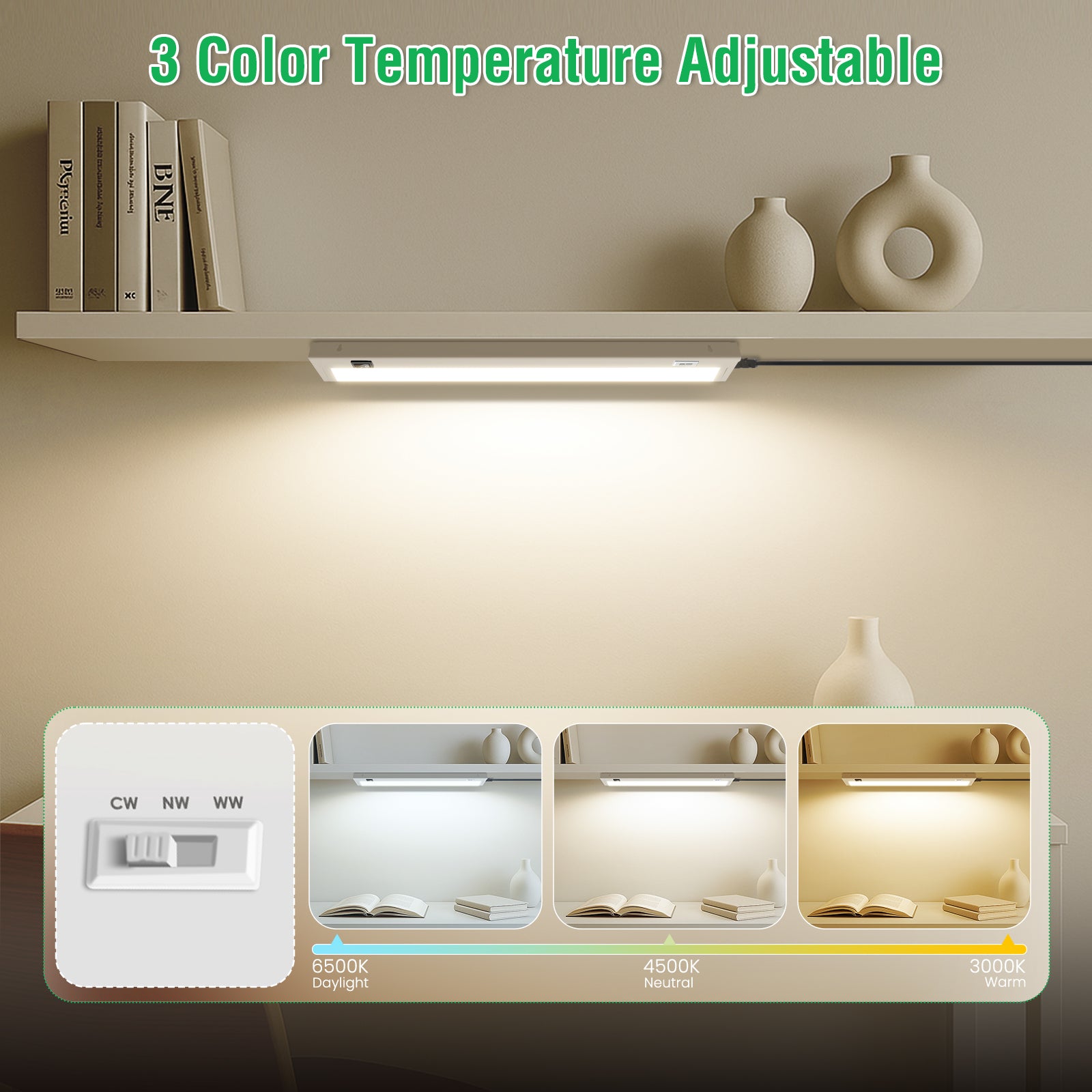 21'' LED Under-Cabinet Lighte 8W 3CCT Swivel 2pcs Linkable Kitchen Ceiling Light