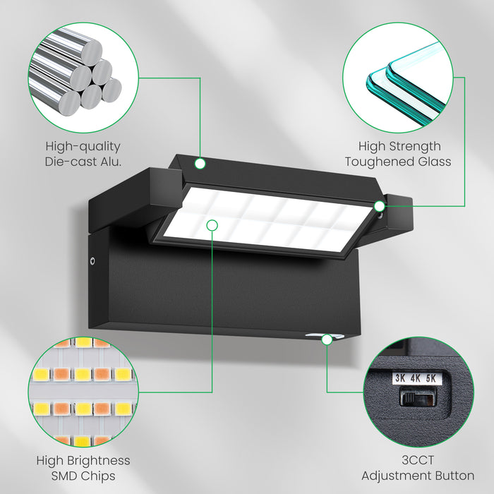 ALUSSO 24W 240° Flip Wall Light PIR Sensor 3CCT Black Outdoor IP65 Safety Light