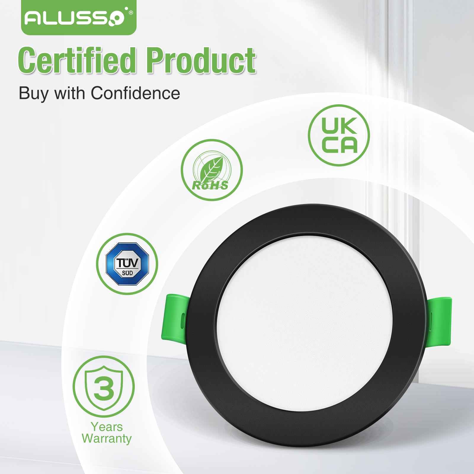 10W Black Recessed Spot Light Tri Color Dimmable IP44 Black,Cutout 120-135mm 6 Pack - ALUSSO LIGHTING