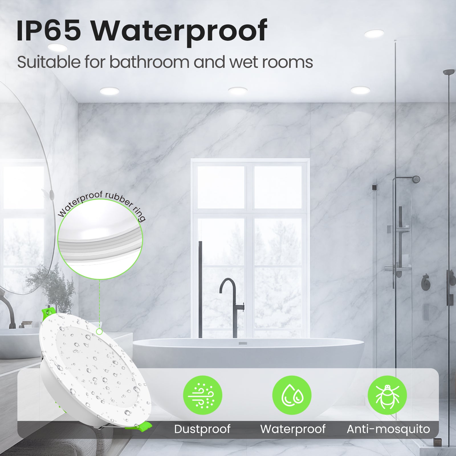 6W 8W ∅75-85mm Recessed Led Ceiling Lights 850lm High Bright, Tri-Color, Dimmable, IP44/IP65, 6 PACK