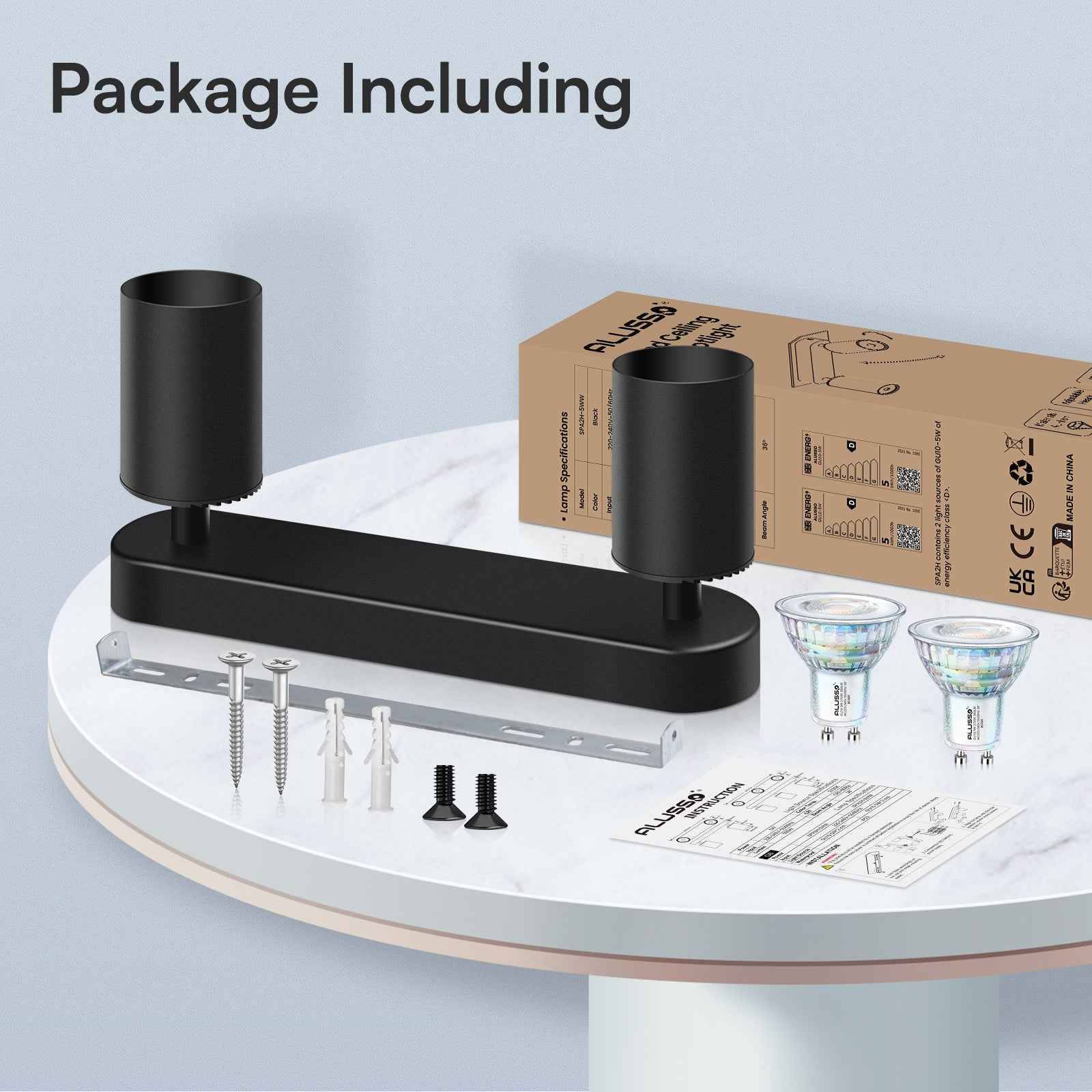 5W LED Spot Light 2-3 Heads Rotable GU10 2700K Swivelling Ceiling Track Fixture, Black - ALUSSO LIGHTING